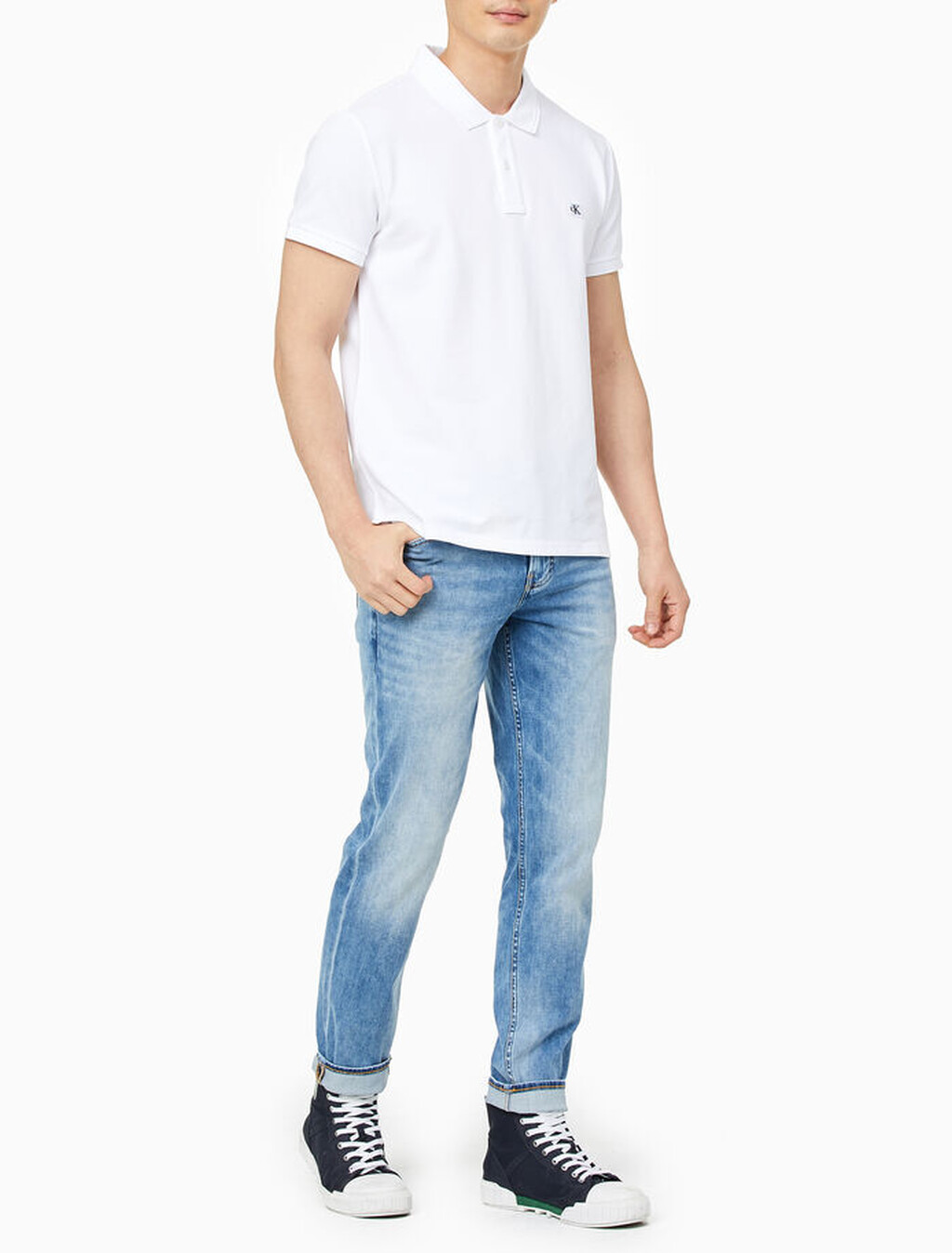 CK Logo Badge Slim Polo Shirt, Bright White, hi-res