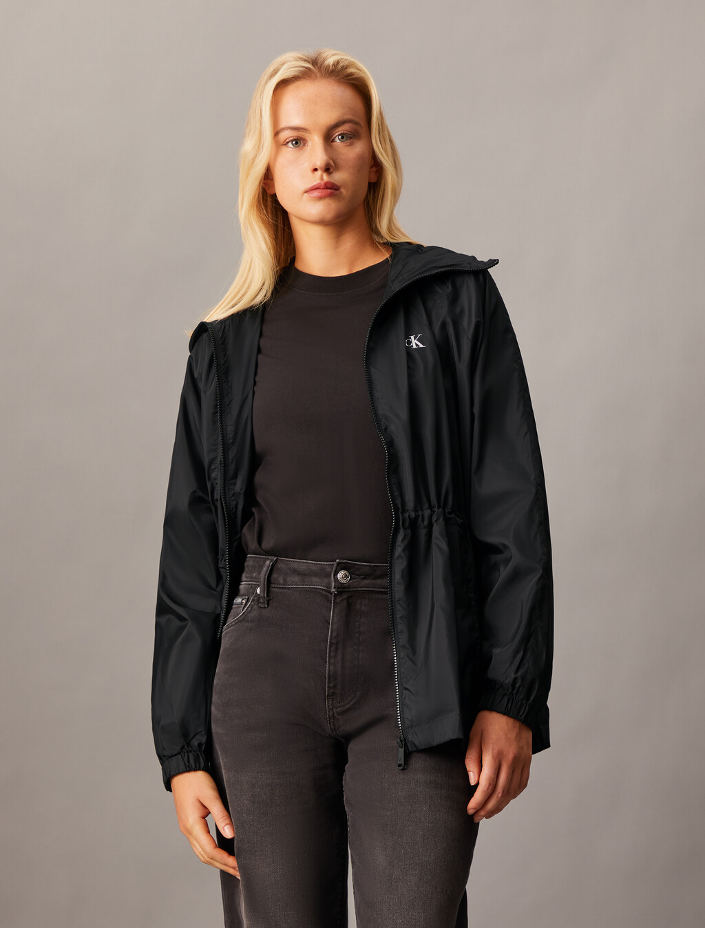 Waisted Zip Up Jacket, Ck Black, hi-res