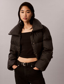 All-Over Logo Down Puffer Jacket, Black CK Emblem Jacquard, hi-res