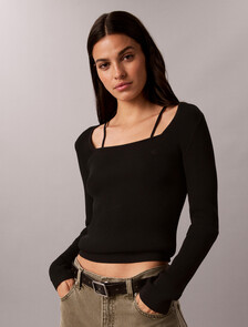 Stripe Sweater Top, Black, hi-res