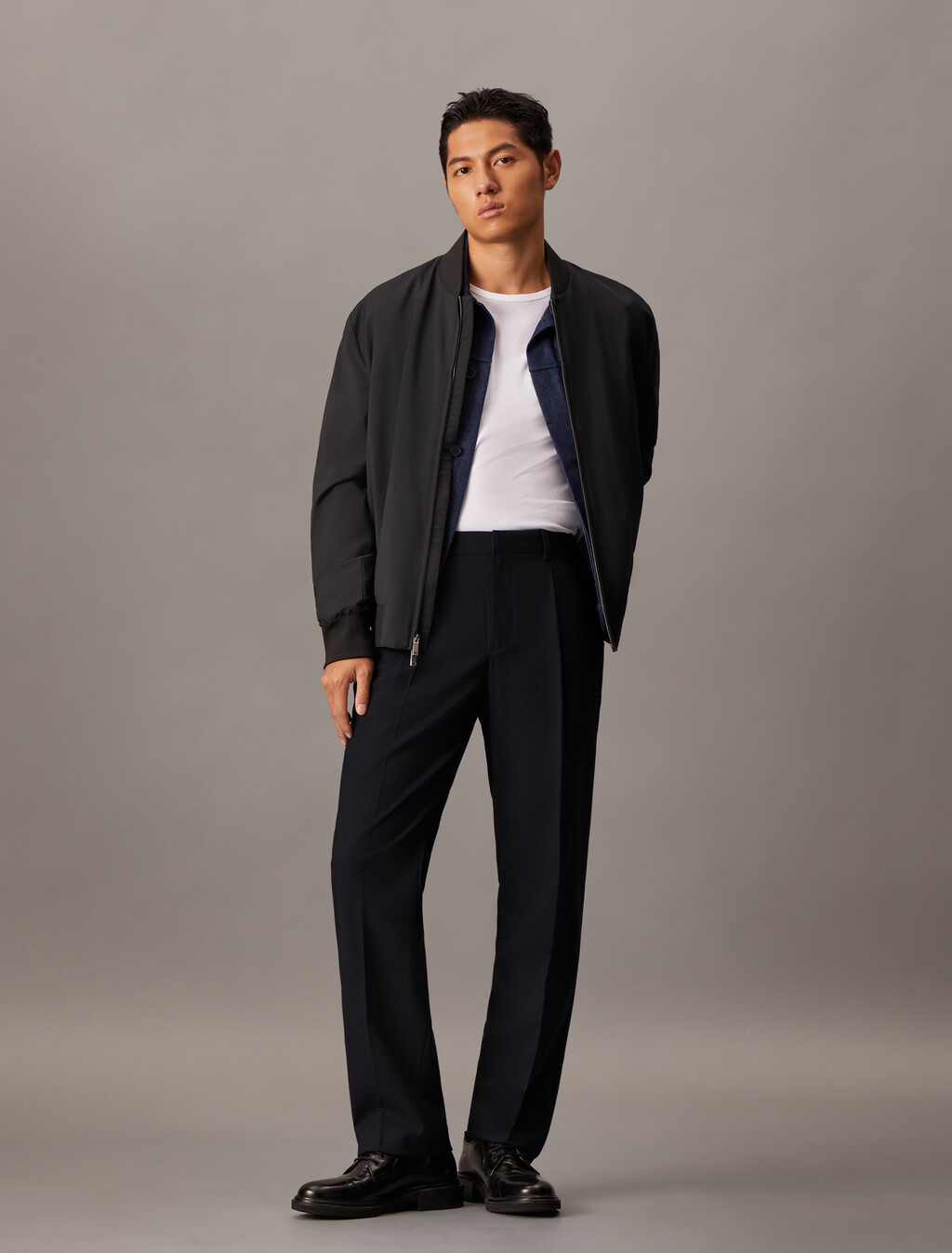 Premium Wool Blend Pleated Trouser, Charcoal Heather, hi-res