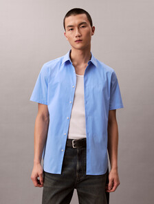 Stretch Cotton Slim Shirt, Blue Descent, hi-res