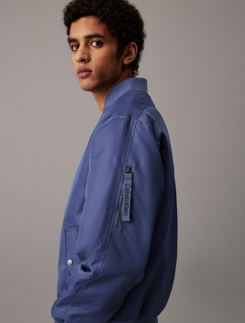Padded Nylon Bomber Jacket, Vintage Indigo, hi-res