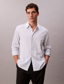Striped Relaxed Button-Down Shirt, Brilliant White, hi-res