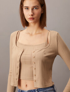 2 in 1 Rib Knit Slim Cardigan, Tuscany, hi-res