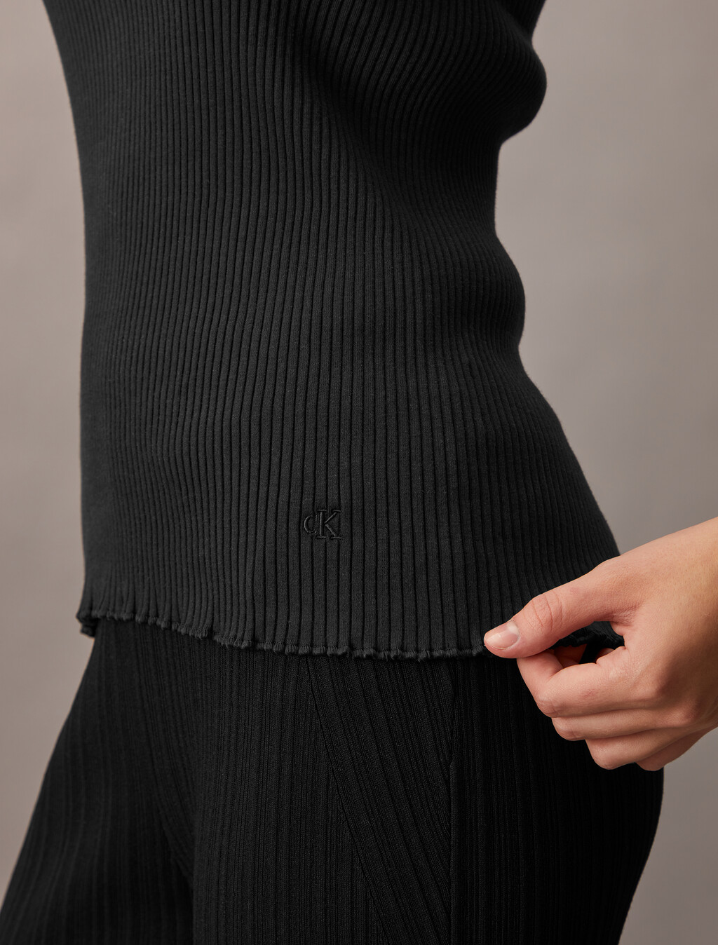 Rib Knit Tank Top, Black, hi-res