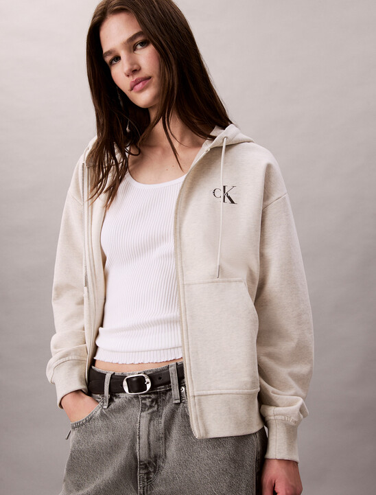 Monogram Cotton Terry Zip Thru Hoodie