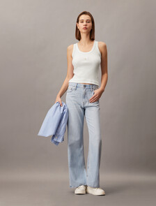Body Stretch Rib Knit Tank Top, Bright White, hi-res