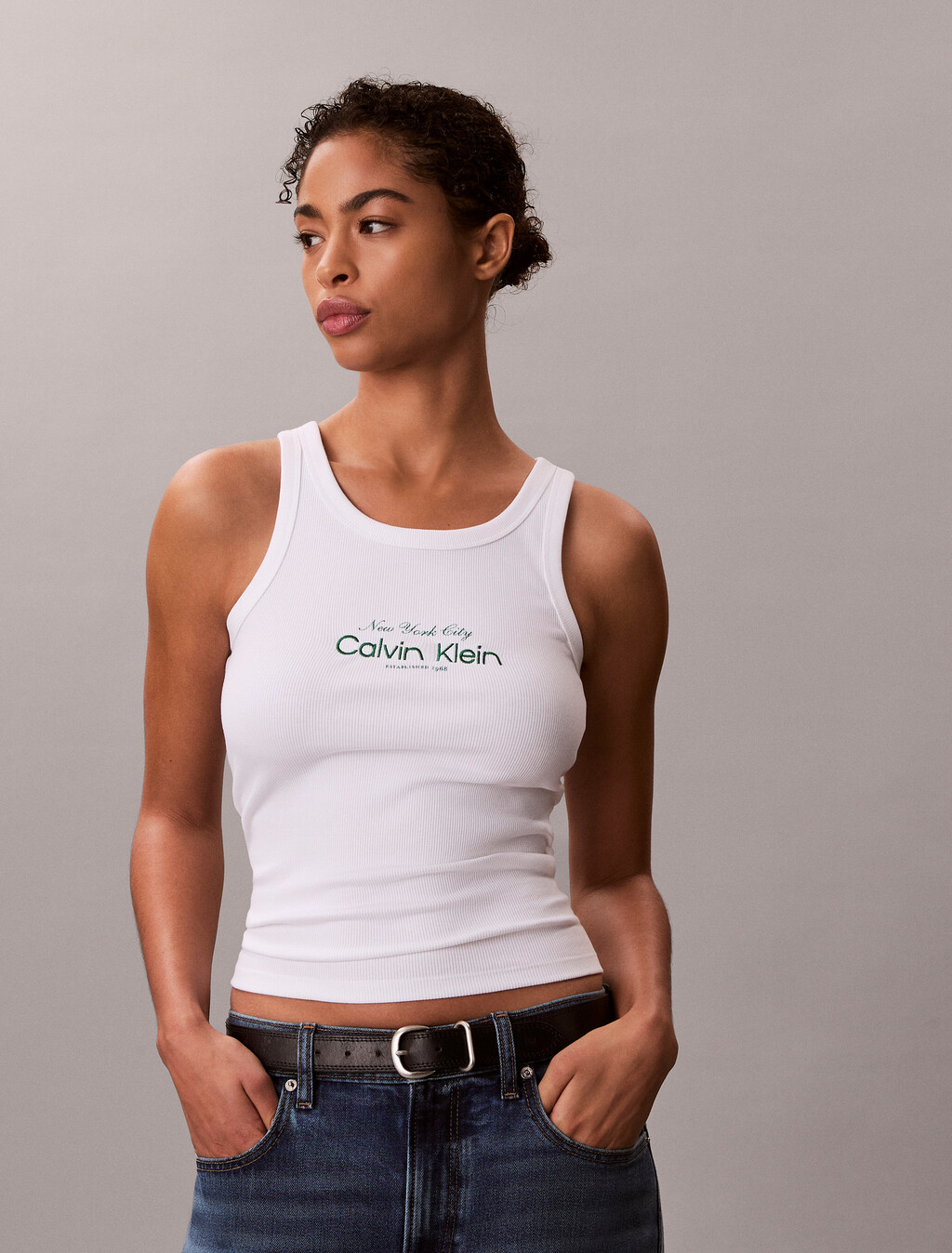 Slim Ribbed Cotton Tank Top, Bright White, hi-res