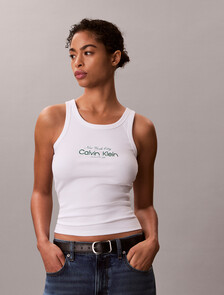 Slim Ribbed Cotton Tank Top, Bright White, hi-res