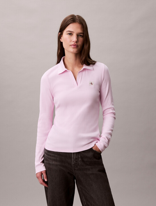 Woven Monologo Rib Collared Top