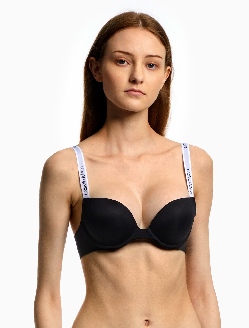 Tailored Logo Push Up Plunge Bra, Black, hi-res