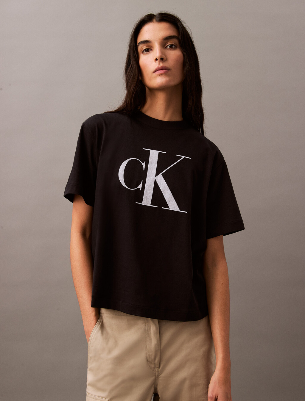 CK Logo Boxy Tee, Black Beauty, hi-res