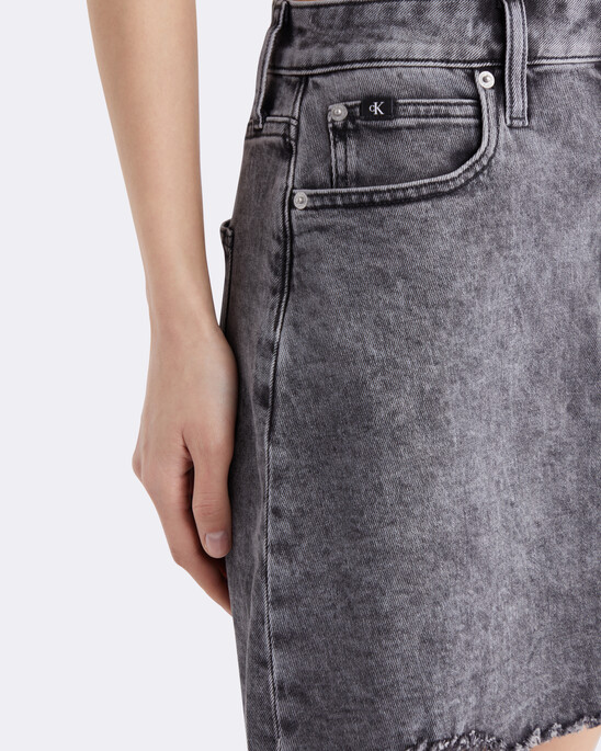 A-Line Frayed Denim Mini Skirt