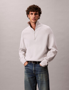Tech Knit Boxy Mock Neck Jumper, Chalk, hi-res