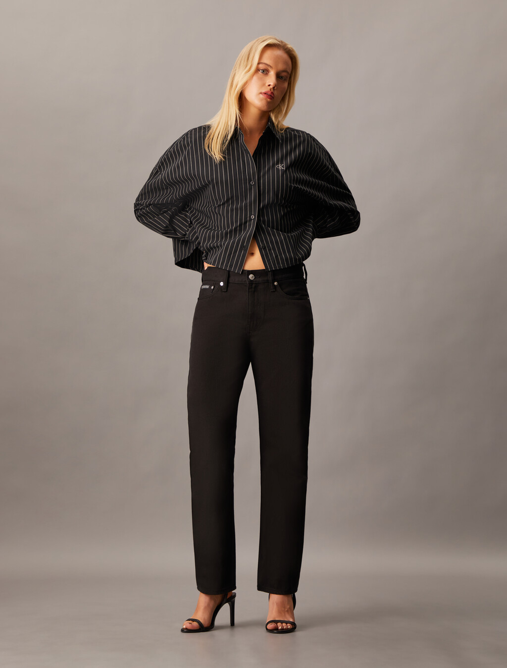 Cropped Stripe Shirt, Ck Black, hi-res