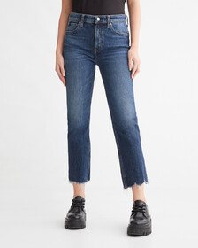 Italian Denim High Rise Slim Boot Ankle Jeans, Dark Dstr Hem, hi-res