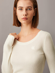 Rib Knit Slim Knit Top, Ivory, hi-res