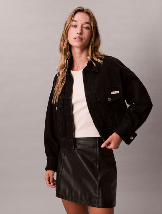 Cropped Zip Up Denim Jacket