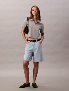 Relaxed Linen Blend Bermuda Shorts, AARON INDIGO, hi-res