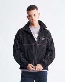 Varsity Curved Logo Stand Collar Jacket, Ck Black, hi-res