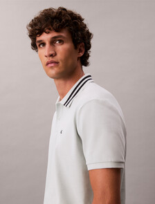 Monogram Logo Pique Tipped Classic Polo Shirt, Misty Blue, hi-res
