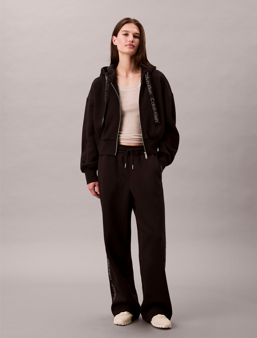 Logo Tape Zip Hoodie, Black, hi-res