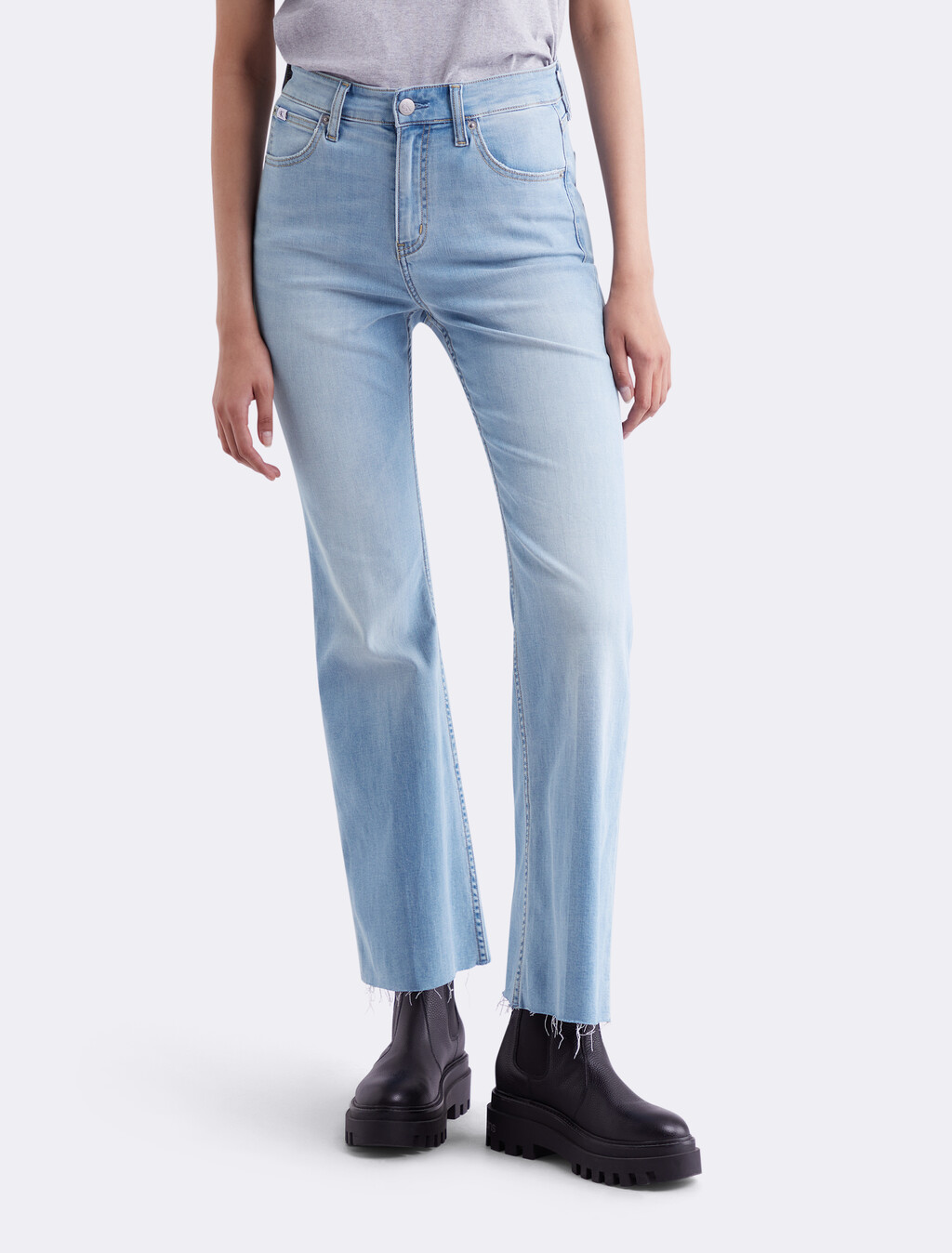 Distressed High Rise Flare Jeans, 081 LIGHT BLUE, hi-res