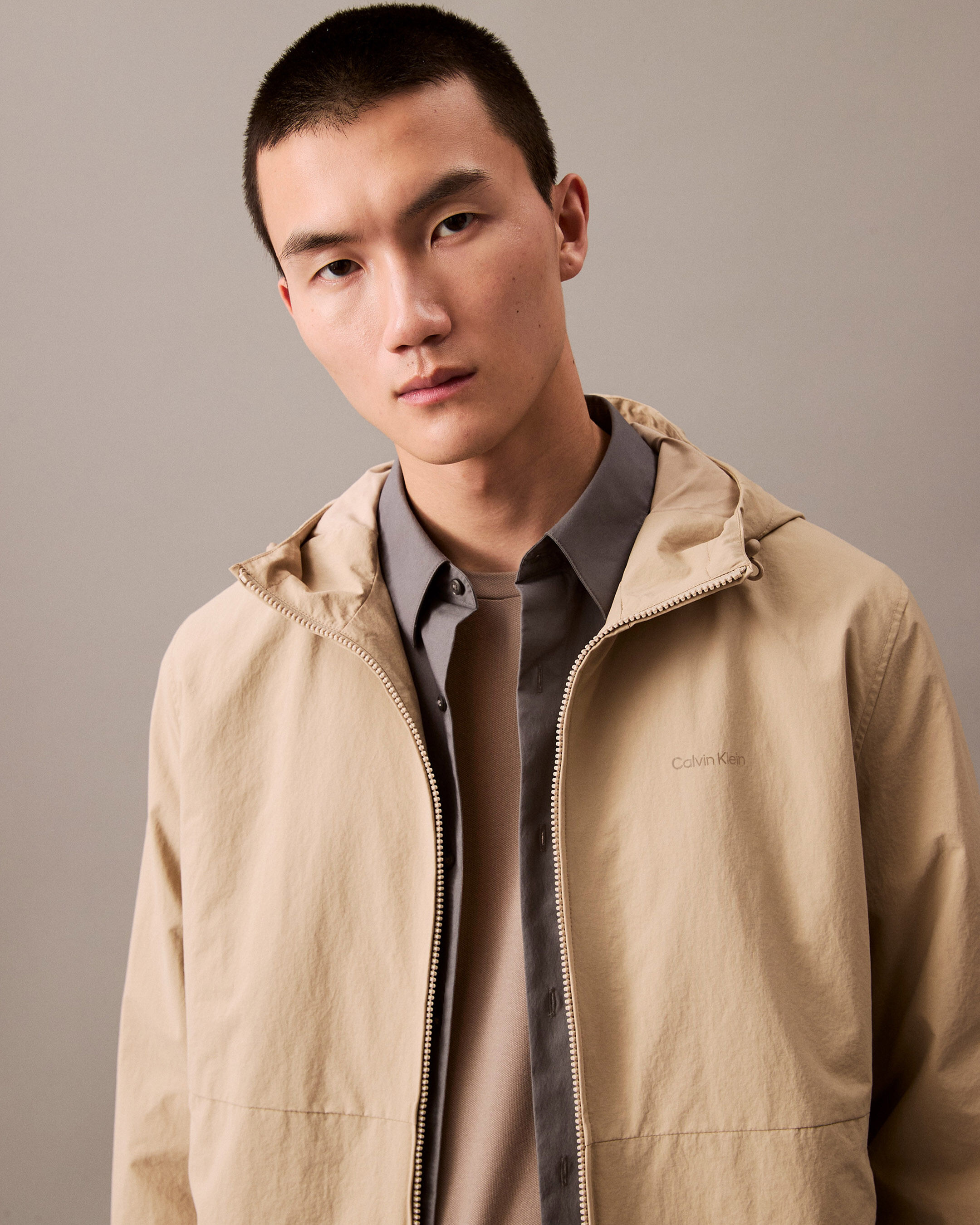 Crinkle Nylon Hooded Windbreaker Jacket brown Calvin Klein Malaysia