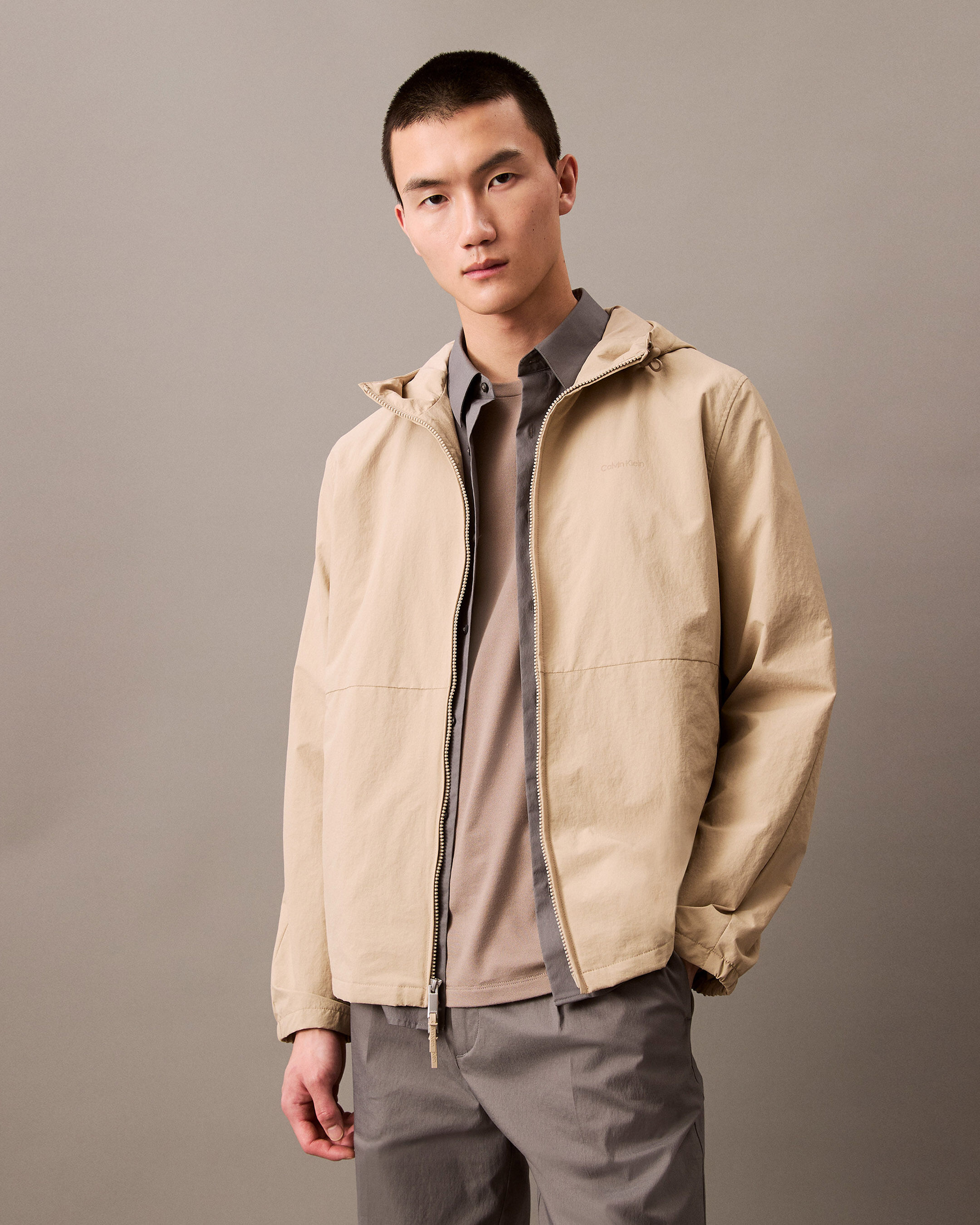 Crinkle Nylon Hooded Windbreaker Jacket brown Calvin Klein Malaysia