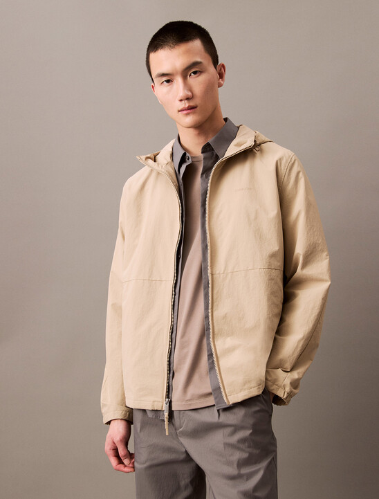 Crinkle Nylon Hooded Windbreaker Jacket