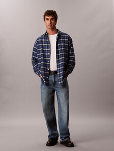 Oversized Plaid Shirt, Estate Blue, hi-res