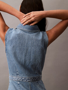 Sleeveless Denim Mini Dress, SAGE STONE, hi-res