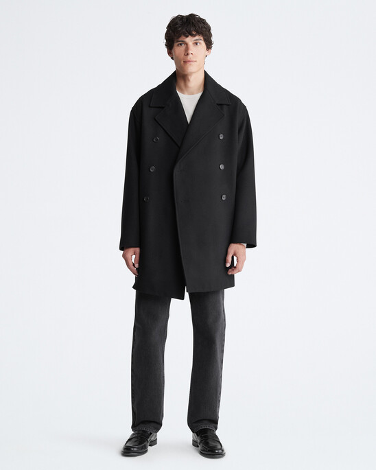 Wool Blend Double Breasted Peacoat