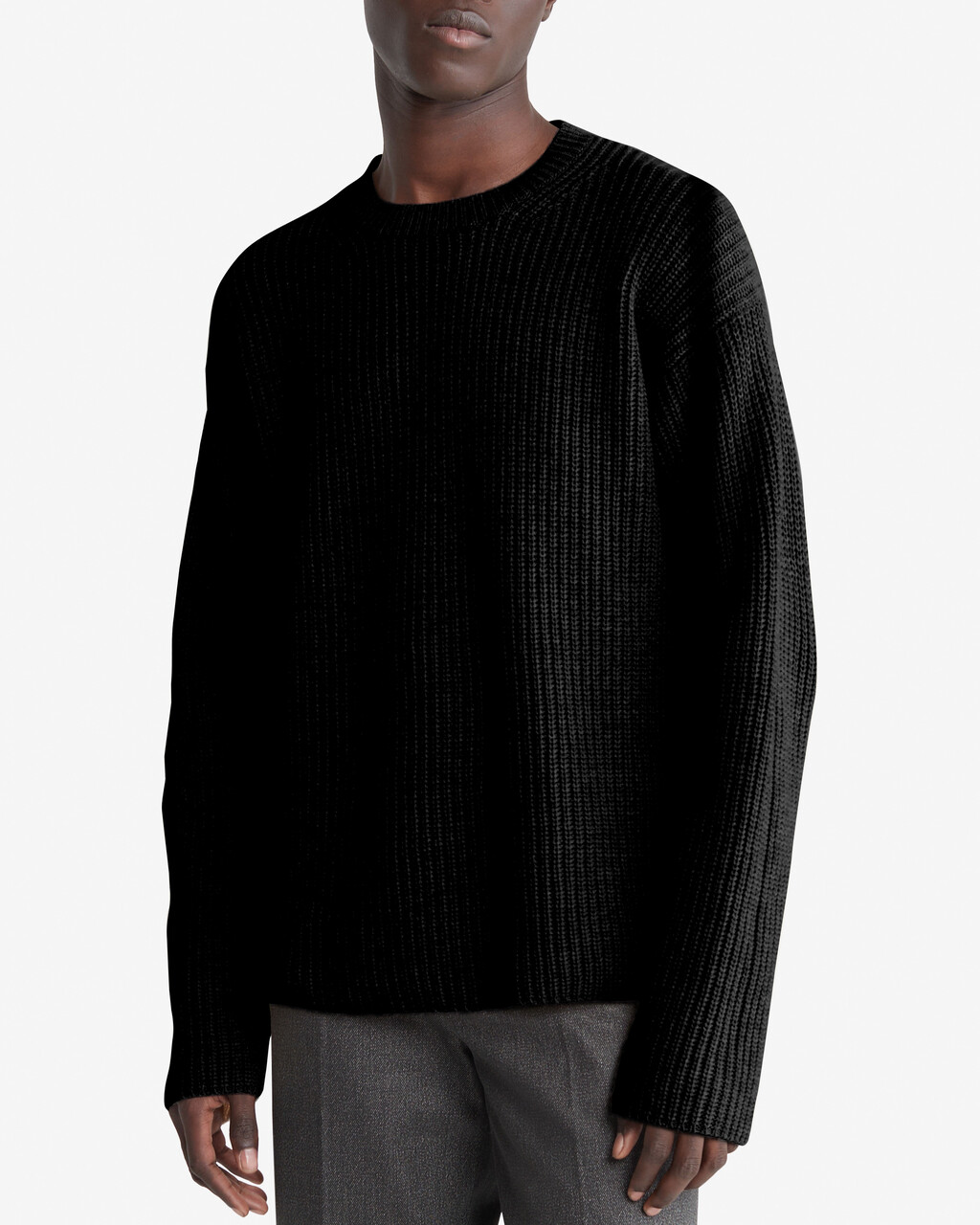 Standards Ribbed Crewneck Sweater, Black Beauty, hi-res