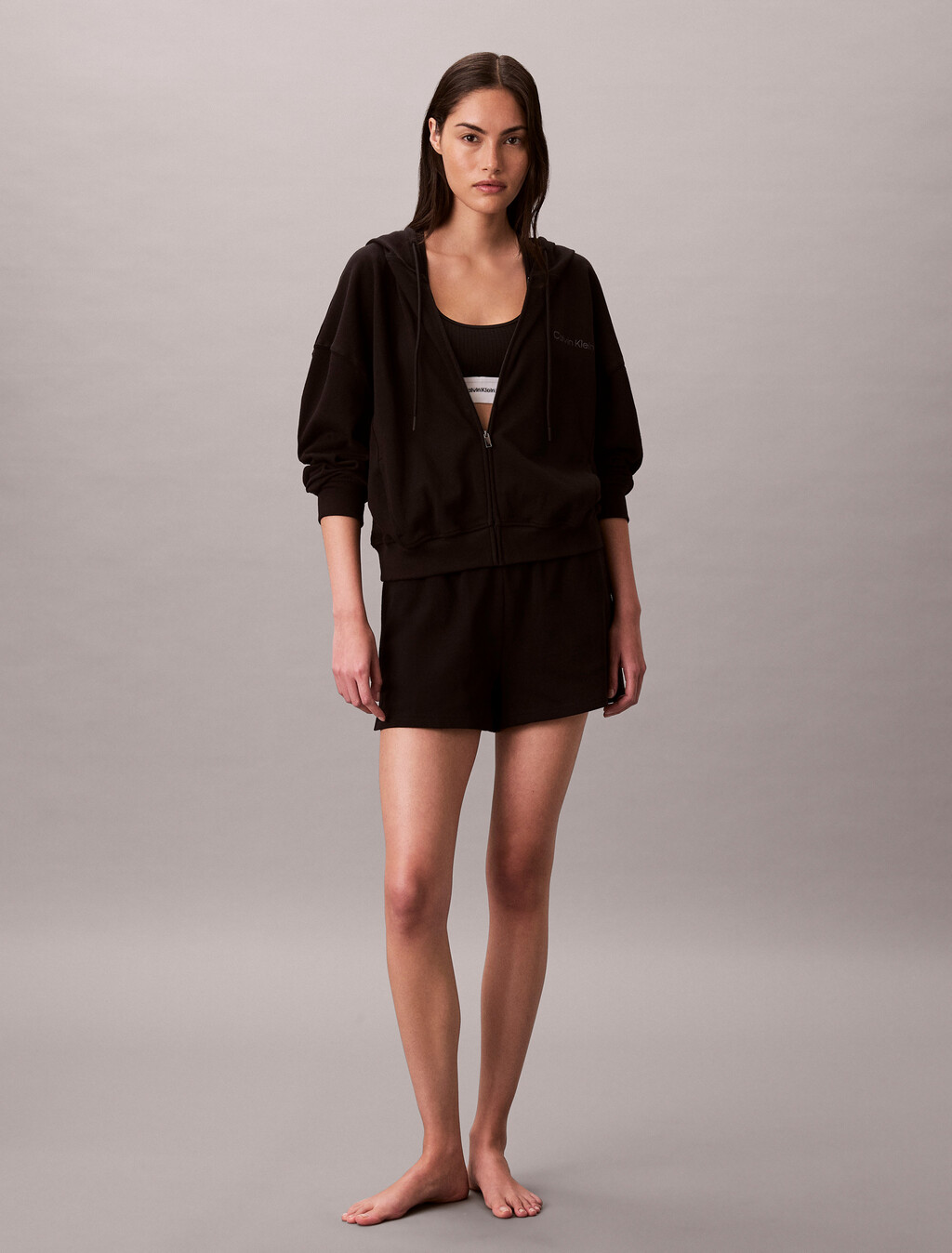 Logo Cotton Jersey Zip Thru Hoodie, Black, hi-res