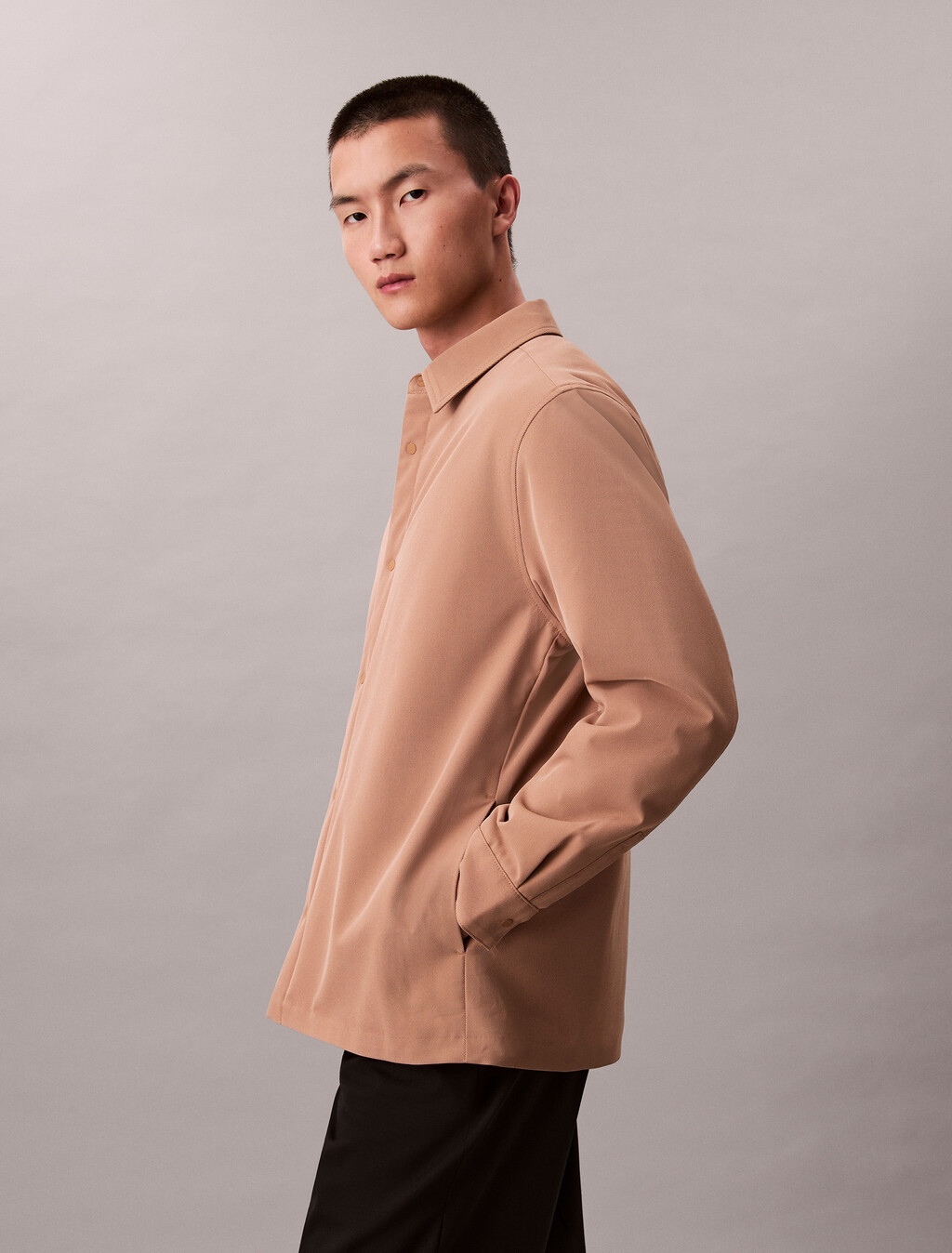 Solid Twill Shirt Jacket, Stonehenge, hi-res