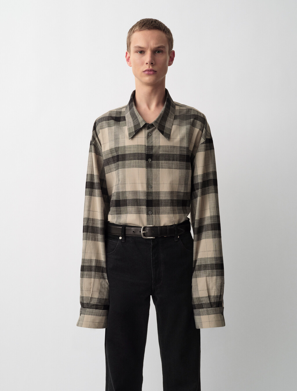 Blakely Plaid Button-Down Shirt, Black, hi-res