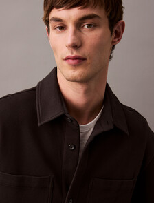 Textured Pique Relaxed Overshirt, Black, hi-res