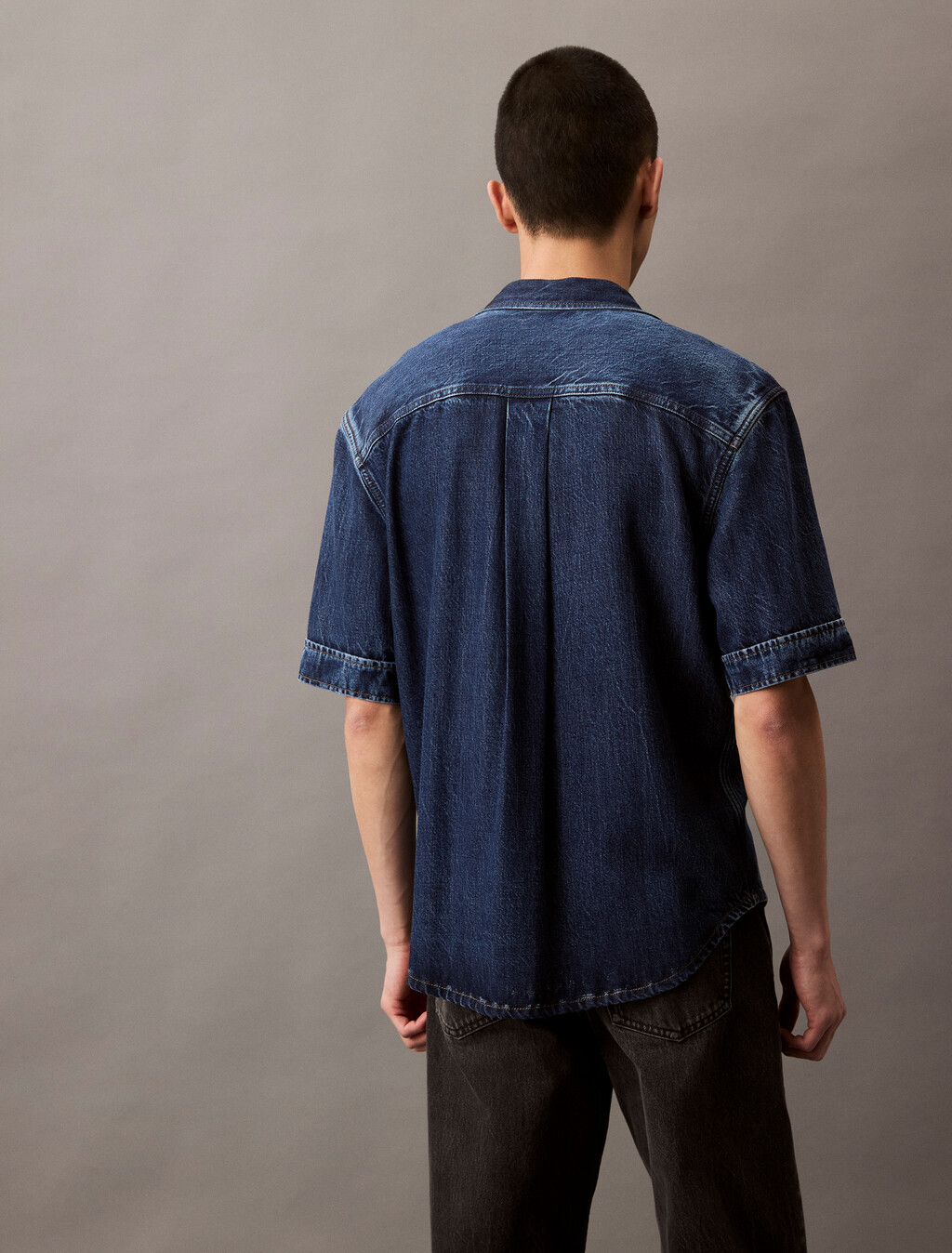 Denim Lyocell Short Sleeve Shirt, DARK ECLIPSE, hi-res