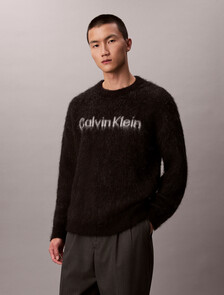 Brushed Alpaca Wool Blend Monogram Logo Sweater, Black, hi-res