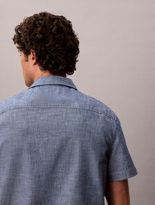 Cotton Chambray Short Sleeve Shirt, Blue Descent, hi-res
