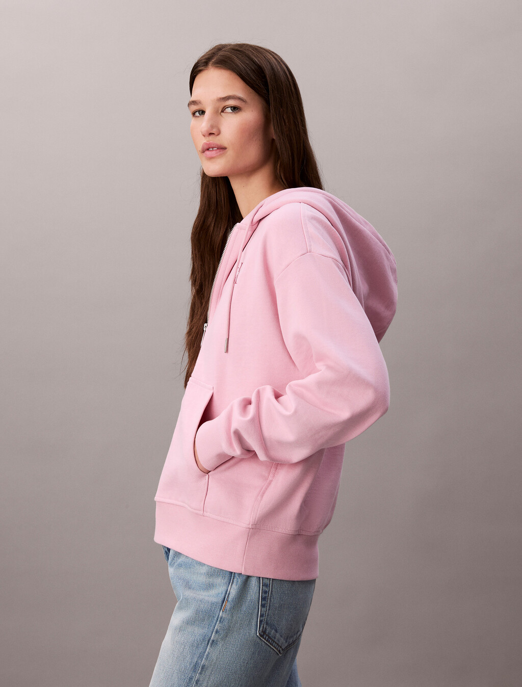 Monogram Cotton Terry Zip Thru Hoodie, Pink Nectar, hi-res