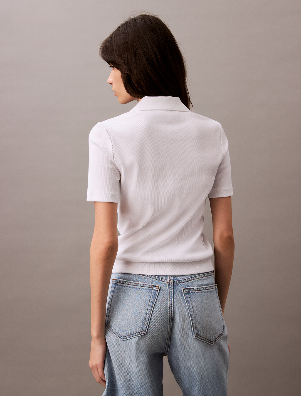 Essential Slim V Neck Polo, Brilliant White, hi-res