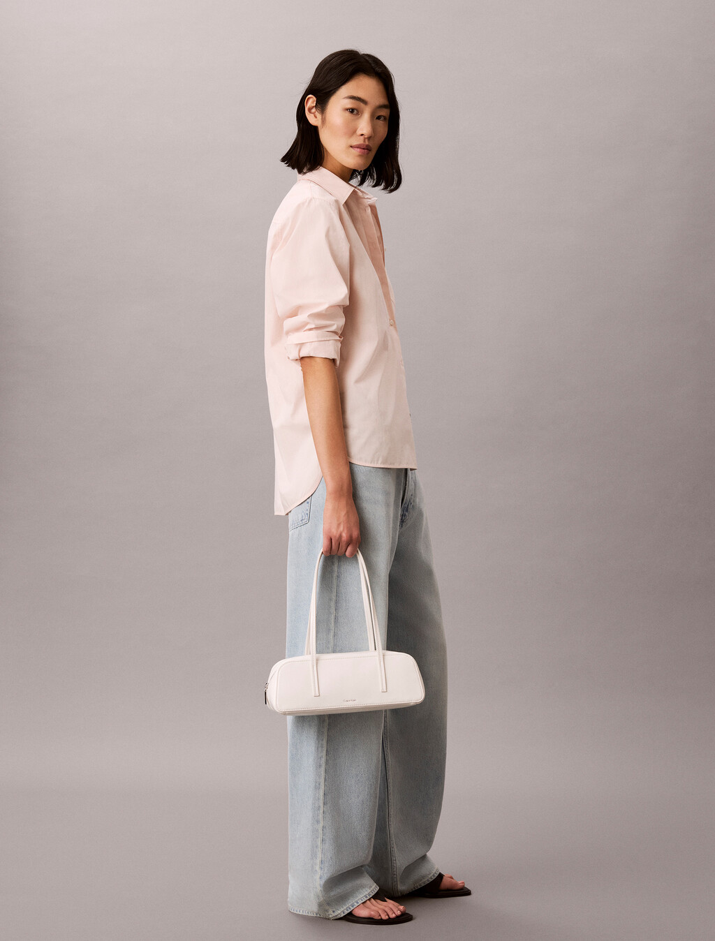 Glossy Foil Logo Bauletto Shoulder Bag, White Alyssum, hi-res