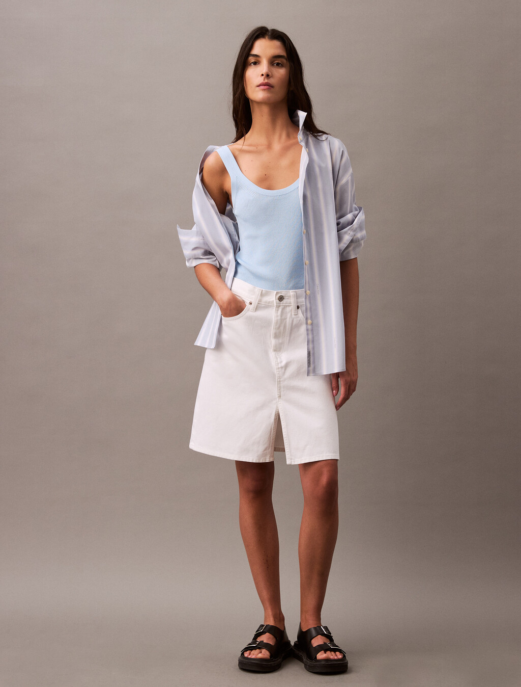 Viscose Rib Knit Tank Top, Halogen Blue, hi-res