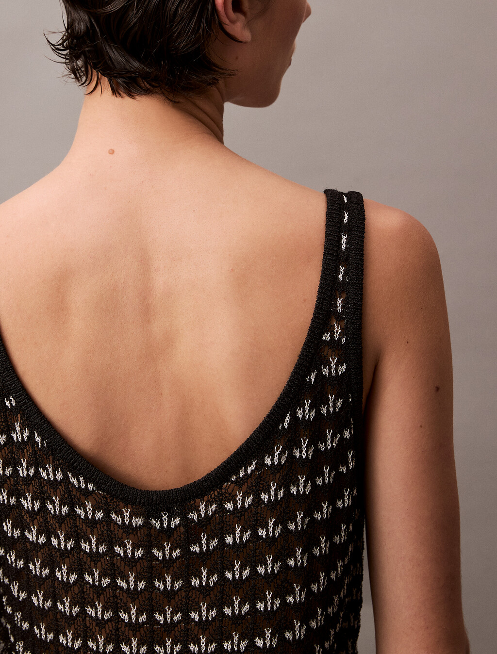 Jacquard Textured Tank Top, Black, hi-res