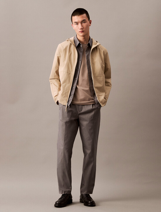 Crinkle Nylon Hooded Windbreaker Jacket