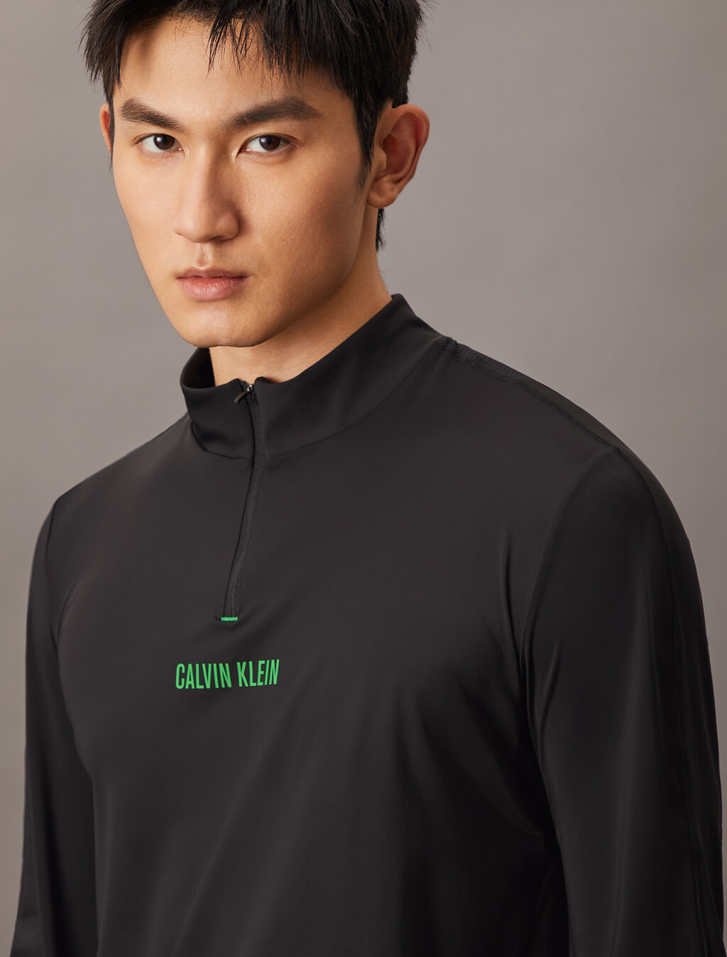 Sheer Alpaca Fine Gauge Crewneck Sweater, BLACK W/ BLOSSOM GREEN LOGO, hi-res