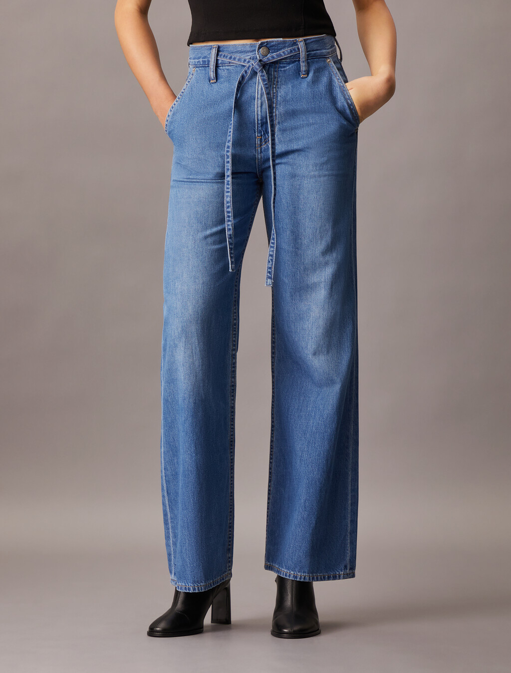 Linen High Rise Wide Leg Jeans, Denim Medium, hi-res